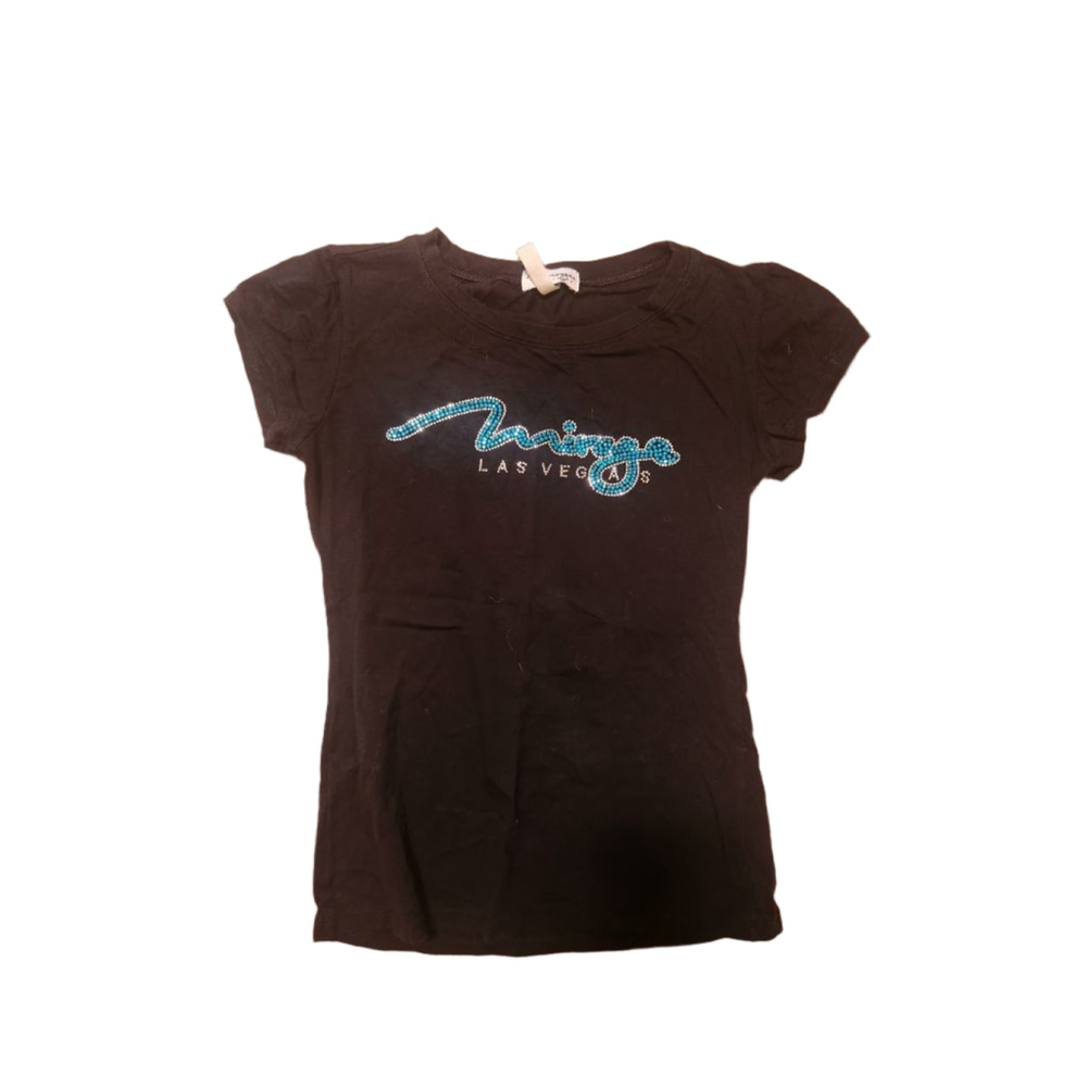 Women's Mirage Las Vegas Black Short Sleeve BabyTee with Blue Sparkly Gem Sz S